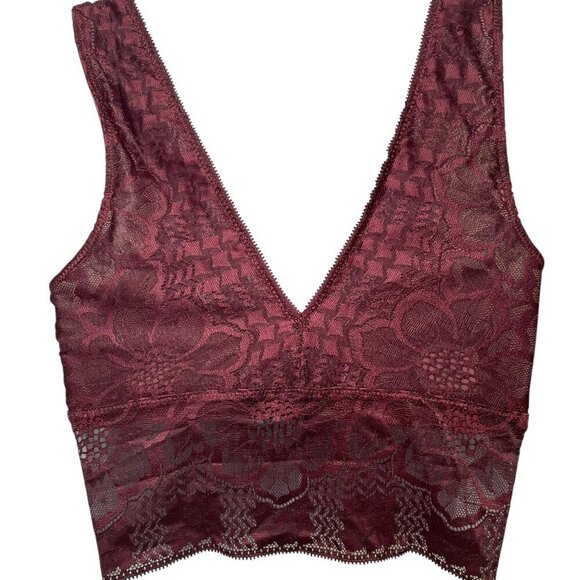 Aerie NWT Burgundy Lace Ribbed Bralette Tank Top Built-In Bra Size Small - Picture 3 of 5